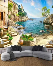 Personalizado 3d po papel de parede castelo jardim vista mar pintura sala estar sofá quarto decoração mural 3d2296893