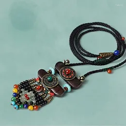 Pendant Necklaces Women's Gypsy Jewelry Bohemian National Natural Stone Necklace Metal Tibetan Silver Color Chain