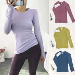 lu 정렬 Lu Girl Yoga Sport Tee Shirts Long Sleeve Fitness TSHIRT 최고 탄력성 보디 빌딩 티셔츠 야외 라운드 넥 탑 Stre 28