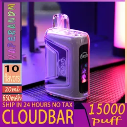 CloudBar NM 15000 puffs laddningsbara engångsmega vape 650mAh laddningsbart batteri 20 ml POD Mesh Dispose vs Randm Tornado Puff 15k med gratis lanyard