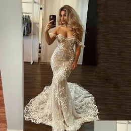 Mermaid Wedding Dresses 3D Lace Heveriques Boho Illusion Nude Planing Sexy Off Shoder Sweetheart Corset Beach Long Bridals Drop D DHQQP