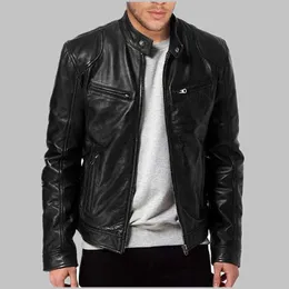 Jaquetas masculinas jaqueta de motocicleta homens fino ajuste curto colarinho pu jaquetas inverno outono zíper stand casaco de couro à prova de vento j0125