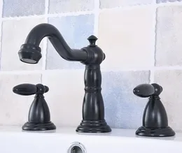 Bathroom Sink Faucets Black Oil Rubbed Brass Dual Levers Widespread 3 Hole Install Basin Faucet Mixer Taps Asf533