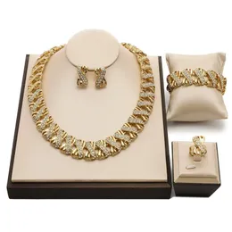 Ohrringe Halskette Ohrringe Halskette Dubai Gold Brautschmuck Set Großhandel Nigerianische Accessoires Mode Afrikanische Perlen Frau Kostüm Dhd1U
