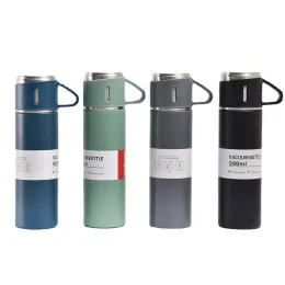 Bottiglie d'acqua da lavoro da 500 ml Set di tazze sottovuoto in acciaio inossidabile 304 con 3 coperchi Set di tazze regalo 0125