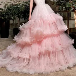 Skirts Pink Casual Kawaii Women Skirt Tulle Ruffle Layered Floor Length Ball Gown Evening Plus Size Prom Custom Made