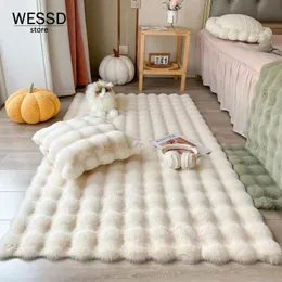 Faux-Kaninchen-Teppich für Schlafzimmer, haarige, flauschige Matte, waschbarer Teppich, zottelig, weich, Weihnachtsdekoration, luxuriöses Sofakissen 240122