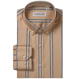 Chemises habillées pour hommes rayé coton à manches longues chemise cintrée sans poche sans plis confortable décontracté boutonné