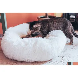 Cat Beds & Furniture Calming Cat Bed - Donut Fluffy Pet Warm Kitten Kennel Soft Round Cave Nest Drop Delivery Home Garden Pet Supplies Otxxi