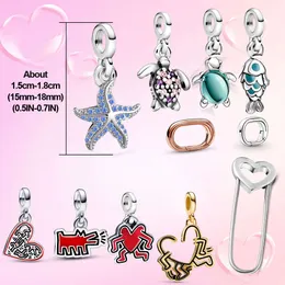 Ocean Blue Fish Turtle Mini Dangle Charm بالنسبة لي مجموعة ارتباط سلسلة سوار المشي مان بروش ملحقات Oorbellen Hools