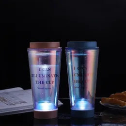 Taza de agua potable recta de plástico de color degradado, taza de café para estudiantes de alto valor, taza luminosa 240125