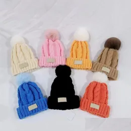 Beanie/Skull Caps Luxury Brand Kids Warm Knitted Caps Winter Soft Baby Hats Colorf Pompon Ball Beanies Logo Good Quality 7 Colors For Dhu1X