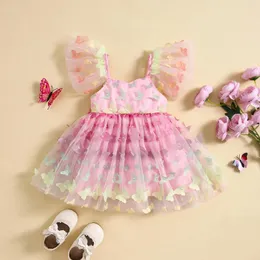 Girl Dresses Infant Baby Butterfly Gradient Party Toddler Sleeve Sweetheart Neck A-Line Floral Mesh Dress Birthday Clothes