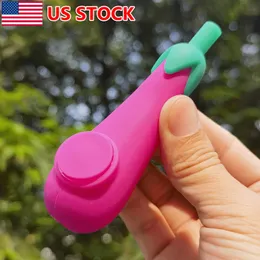 3.9 inch Eggplant Silicone Smoking Pipe Unbreakable with Glass Bowl Hand Pipe