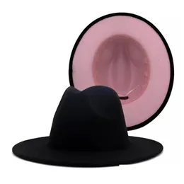 Cappelli a tesa larga Nero Rosa Lavoro Feltro di lana Jazz Cappello Fedora Donna Uni Panama Party Trilby Cappello da cowboy Uomo Gentiluomo Matrimonio Drop Delivery Dha60