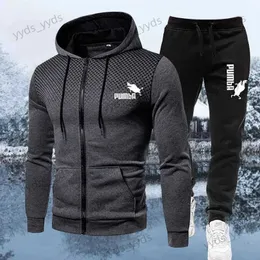 Tute da uomo Autunno Inverno Discovery Tuta da uomo New Brand Sport Stampato Felpa con cappuccio Set Maschile Luxury Fleece Zip Casual Designer Tute sportive T240124