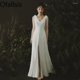 Casual Dresses Ofallsis French V Neck Travel Po White Dress 2024 Summer Elegant Gentle Style Slim Light Wedding Spaghetti Strap