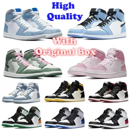 With Box Basketball Shoes Mens Jumpman 1 High 1s Leather Lost and found Visionaire men women Sneakers University Blue Patent Bred Gorge Green Black White Trainers