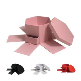 Gift Wrap Happy Surprise Flower Gift Box Square Der Hexagon Double-Layer Pink Cake Boxes For Packaging Wedding Valentines Day Drop Del Dhmdw