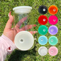 Moisture-proof Wholesale BPA free colorful replacement non moldy plastic pp Acrylic lid for 16oz glass can 12oz 15oz double wall snow globe glass can,sold by case