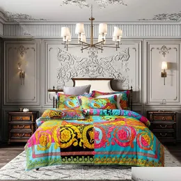 Set di biancheria da letto Set di biancheria da letto di design king size di lusso Set di biancheria da letto di design arcobaleno modello bohémien Top stampato in cotone Queen Piumino Er Fashion Federe Com Dhjlm