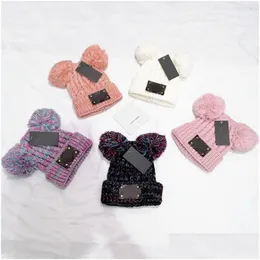 Beanie/Skull Caps Cute Kids Two Poms Knitting Hats Luxury Designer Baby Winter Caps 5 Colors Brand Children Knitted Wholesale Drop Del Dhoxf