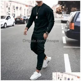 Men'S Tracksuits Mens Men Leisure Pants Set Long Sleeve T-Shirt Solid Color Sportswear Brand Clothing 2 Pieces Sets Drop Delivery App Dhcap