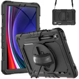 Twardy pancerz Ręczny Pasek na ramię 360 Rotatable Kick-Stand Etui dla Samsung Galaxy Tab S9 11 cali/s9 Fe 10,9 cala Wbudowany uchwyt ołówkowy ochraniacze ekranu