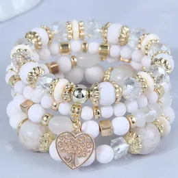 سلسلة Diezi Bohemian White Crystal Beads Strand Bracelets for Women Girls tree Tree of Life Charm Wrap Bracelet Pulseira Femininal24