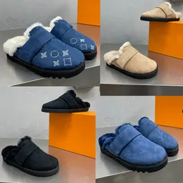 Cozy Flat Comfort Clog 1AC6Z3 Designer-Clog-Damenhausschuhe aus natürlichem Wildleder, Kalbsleder und Lammfell, warme Komfort-Hausschuhe, Winterhausschuhe, Hausschuhe für den Innen- und Außenbereich