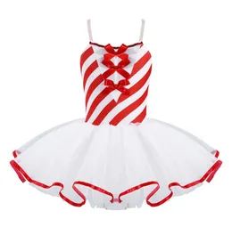 Ärmlösa justerbara remmar Bowknot randig tutu klänning barn flickor gymnastik figur skridsking klänning juldansdräkt g108348545