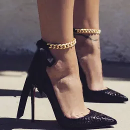 Cavigliera a catena fatta a mano della Boemia Semplice cavigliera in oro giallo 14k in pizzo nero per accessori da donna Gioielli gotici Gioielli per piedi da donna