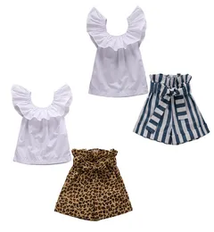 Barn designerkläder flickor kläder barn ruffle fly hylsa topsstripe leopard shorts 2pcsset 2019 sommar babykläder set 6253228