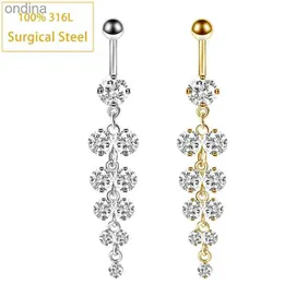 Anéis de botão de sino de umbigo Venda quente Anéis de umbigo de umbigo 14G 316L Aço cirúrgico Zircon Tassel Uva Nombril Piercing Barbell Ombligo Sexy Body Jewelry YQ240125