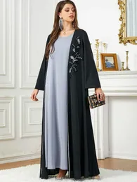 Ropa étnica Abaya negra para mujeres con cuentas bordadas en la espalda plisada Dubai Abayas abiertas Islámica Musulmana Vestidos largos Cardigan Ramadán