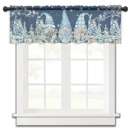Cortina de natal neve cena flocos de neve gnome azul curto tule janela cortinas pura voile cozinha decoração casa pequenas cortinas