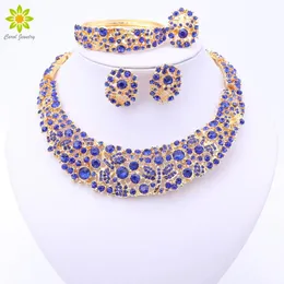 Tang 4Color Nigerian Wedding African Beads مجموعة مجوهرات Crystal Gold Coll Necklace Necklace Jewelry Association Party for Women