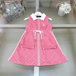 Ny tjej kjol snörning upp midje design baby klänning storlek 110-160 barn designer kläder stora fickdekoration barn frock jan20