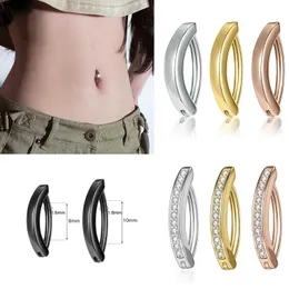 Navel Bell Button Rings 1PC 14G Stainless Steel Clicker Belly Button Ring For Women Gold Color Reverse Curved Navel Bell Button Body Jewelry 8/10MM YQ240125
