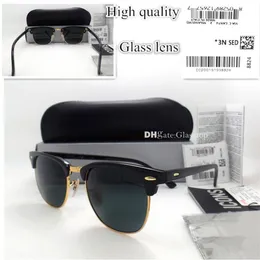 Üst kaliteli cam lens metal menteşe erkekler kadın tahta çerçeve güneş gözlüğü UV400 51mm yarım çerçeve tasarımcısı vintage gölge cıva aynası bo339z