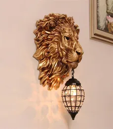 European Retro Gold Lion Wall Lamp Vintage Crystal Wall Sconce Light Fixtures vardagsrum sovrum trappstång inomhus vägglampor AC1252665