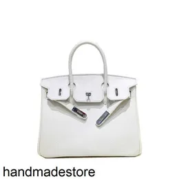 Genuine Leather Bk Handbag Platinum Designer Cowhide Lychee Grain Bag on the First Layer Fashionable White Women's Fashion One Shoulder Cross Body Handmade