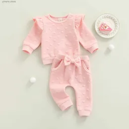 Giyim Setleri Citgeett Bahar Sevgililer Günü Çocuk Kızlar Takım Set Düz Renk Uzun Kollu fırfır Tops+ Bowknot Pantolon Sonbahar Giysileri 0-24m