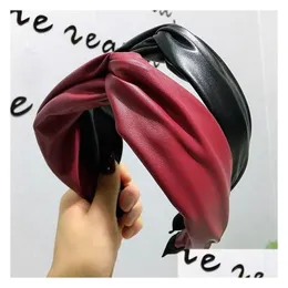 Stirnbänder Koreanische Mode Trendy Pu-leder Stirnband Breite Kreuzung Knoten Stirnbänder Einfache Gesicht Haarnadel Damen Haarband Drop Lieferung J Dhkpa