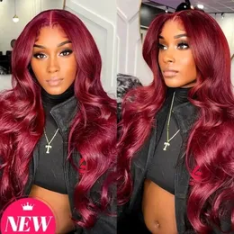 99J Bourgogne spetsfront peruk mänskligt hår 13x4 Body Wave HD Lace Front Wig Bourgogne Transparent peruk före skörd med babyhår 230125