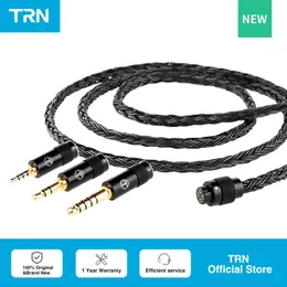 Fones de ouvido trn t2 pro original cabo de fone de ouvido de alta fidelidade 16 núcleo banhado a prata cabo de atualização 3.5/2.5/4.4mm plug mmcx 2pin conector para trn kz