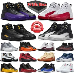 Box Jumpman 12 Basketball Shoes Men 12S Cherry Field Purple Playoffs 블랙 로열티 택시 스텔스 리버스 독감 게임 유틸리티 남성 트레이너 야외 스포츠 운동화