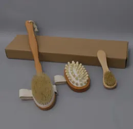 3pcsset Bath Brush Set Dry Skin Body Soft Natural Bristle Brush Wooden Bath Shower Brushes SPA Body Brush With Removable Handle D4458514