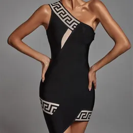 Nueva moda, diseñador europeo americano de mujeres, un hombro, jacquard, sexy, adelgazante, vendaje de fiesta, vestido negro