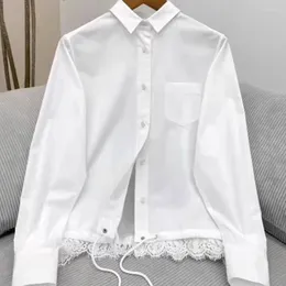 القمصان النسائية SS24 تصميم قميص دانتيل كلاسيكي قميص قميص طويل الأكمام